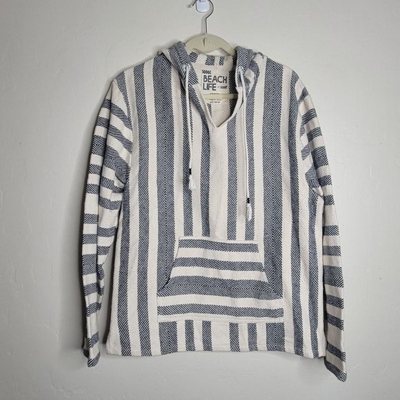 Beach Life by Ladra Poncho Style Hoodie Striped V-Neck Casual Large - Picture 1 of 5